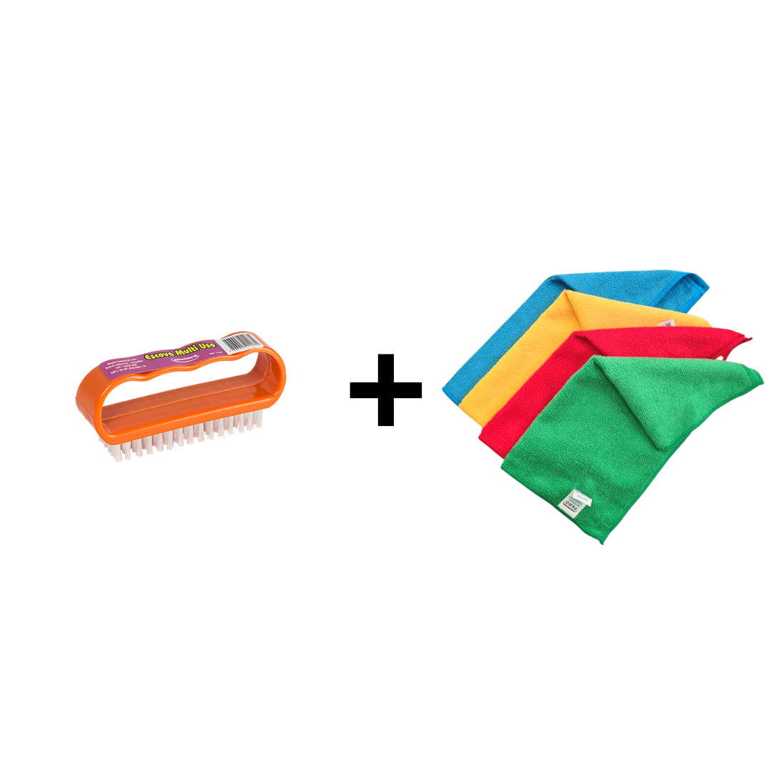 Escova Multiuso Melaré + 4 Flanelas Microfibra