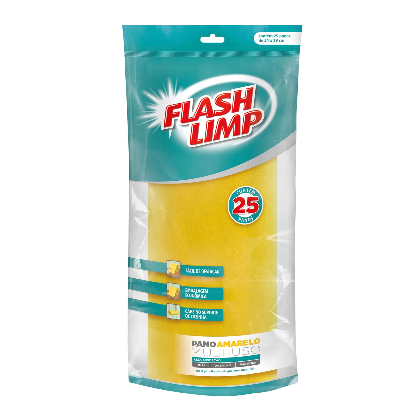 FLASH LIMP - ROLO PANO AMARELO MULTIUSO 25 PÇ