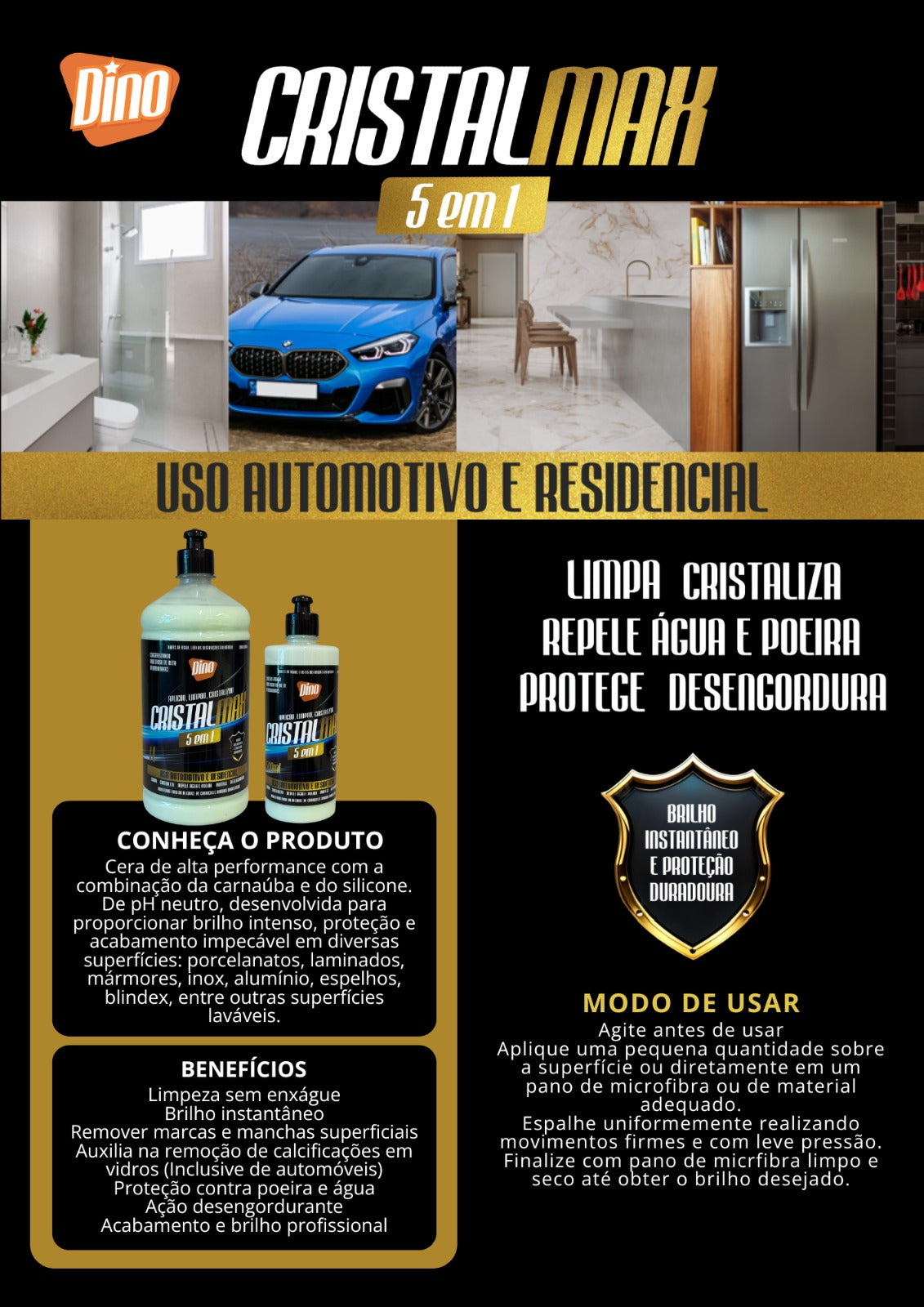 CristalMax 5 em 1 Dino 500ML  – Limpa, Cristaliza e Protege